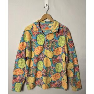 Chubbies Sweater Mens Large Blue Pineapple Fleece Quarter Zip Pullover Tropical